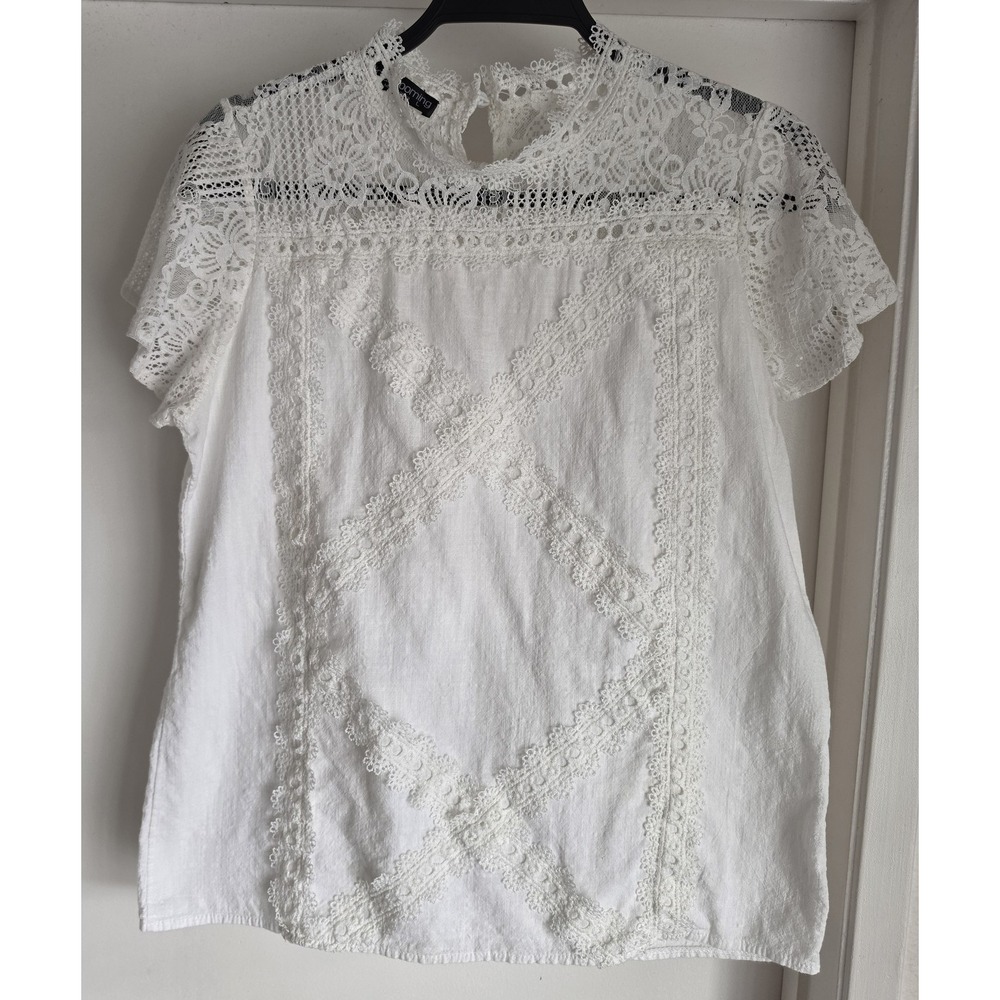 Floral Blooming Blouse Womens Short Sleeve White Boho-chic Lace Cottagecore